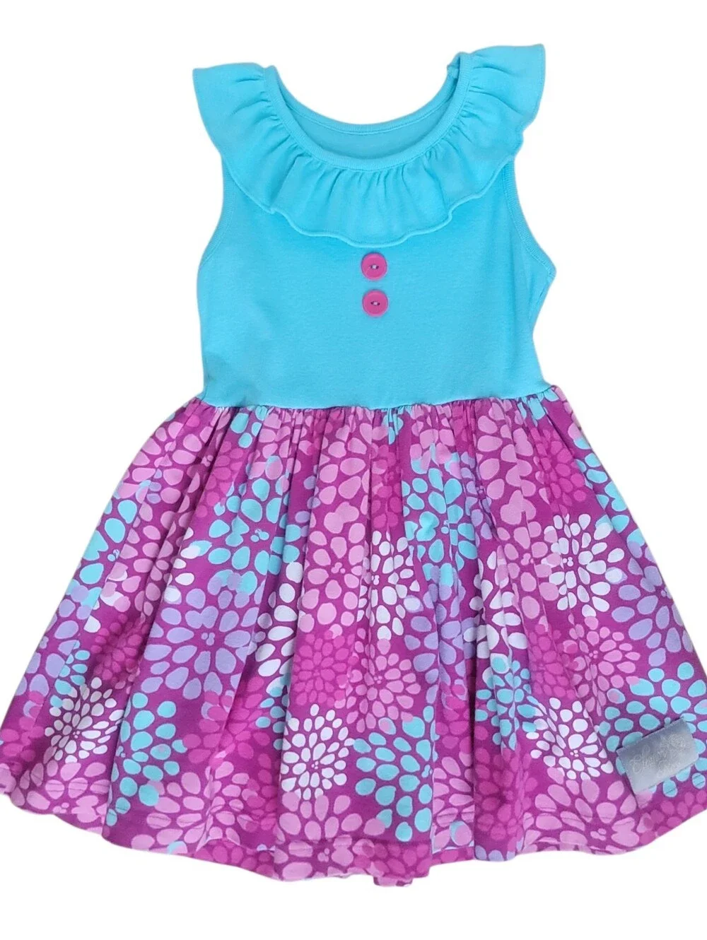 Eleanor Rose Girls Cotton Spandex Blue Purple Floral Ruffle Twirl Dress Size 4-5